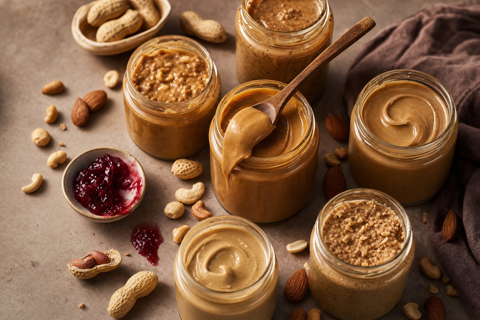Warm swirling abstract illustration of creamy nut butter in golden caramel tones